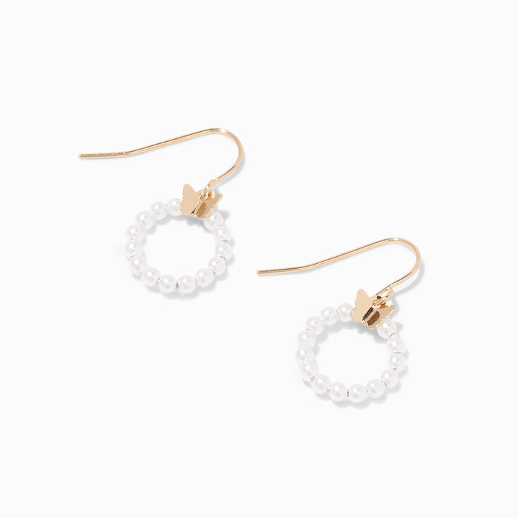 Gold-tone Butterfly Pearl 0.5&quot; Drop Earrings,