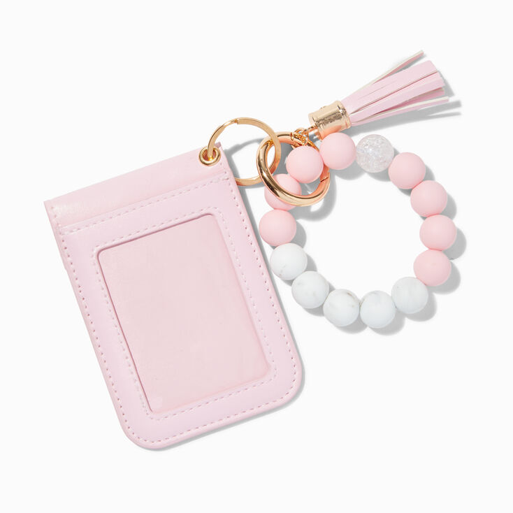 Blush Pink Beaded Wristlet Card Case,