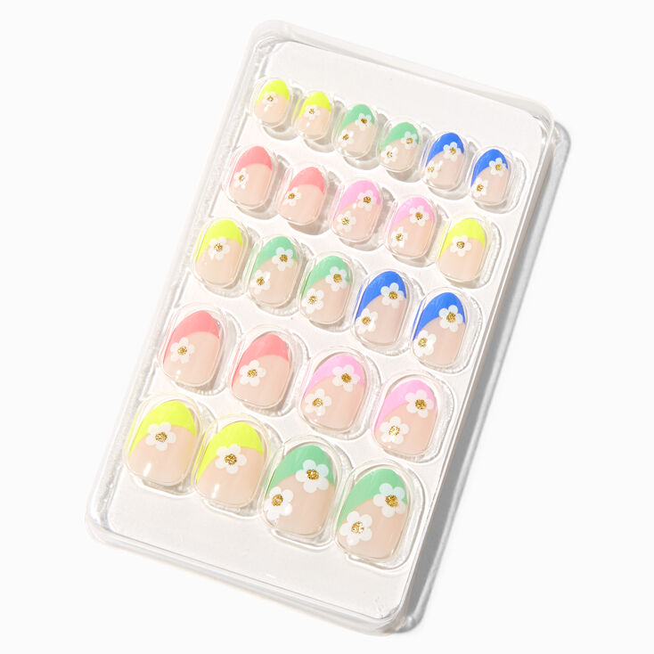 MeganPlays&trade; Claire&#39;s Exclusive Rainbow Tip Daisy Stiletto Press On Faux Nail Set - 24 Pack,