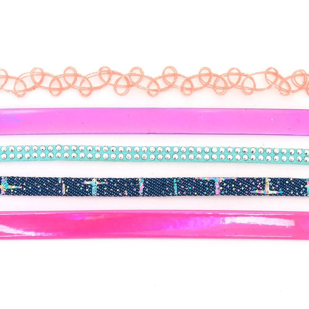 Mixed Media Choker Necklaces - Pink, 5 Pack,