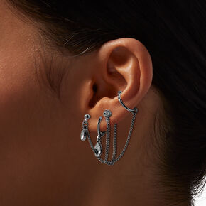 Silver-tone Oval Chain Earring Stackables Set - 6 Pack,