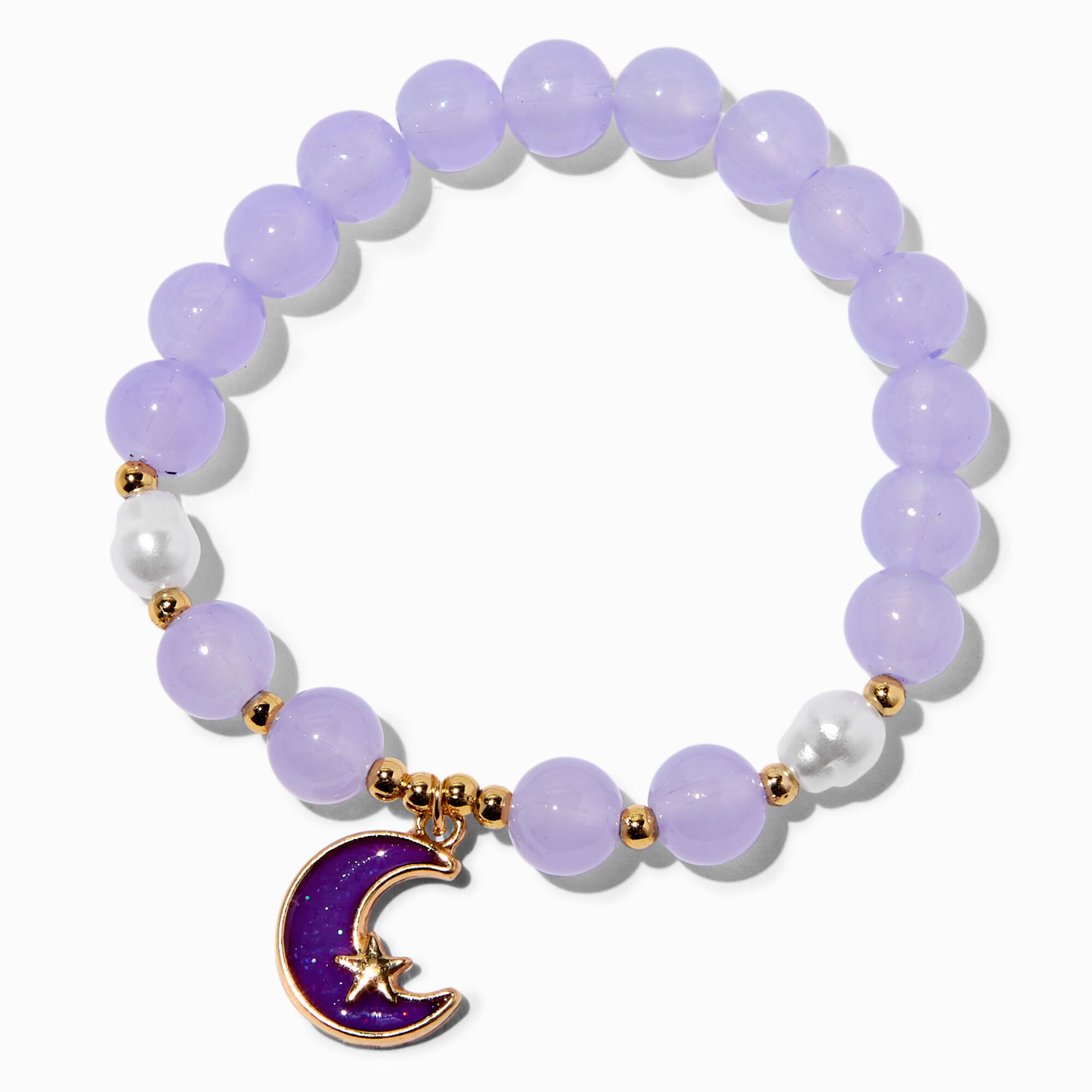 View Claires Beaded Glow In The Dark Moon Stretch Bracelet Purple information