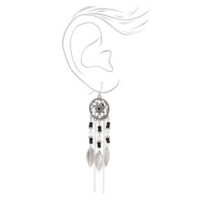 Pendantes attrape-r&ecirc;ves perl&eacute;es fleurs 8&nbsp;cm couleur argent&eacute;e - Noir,