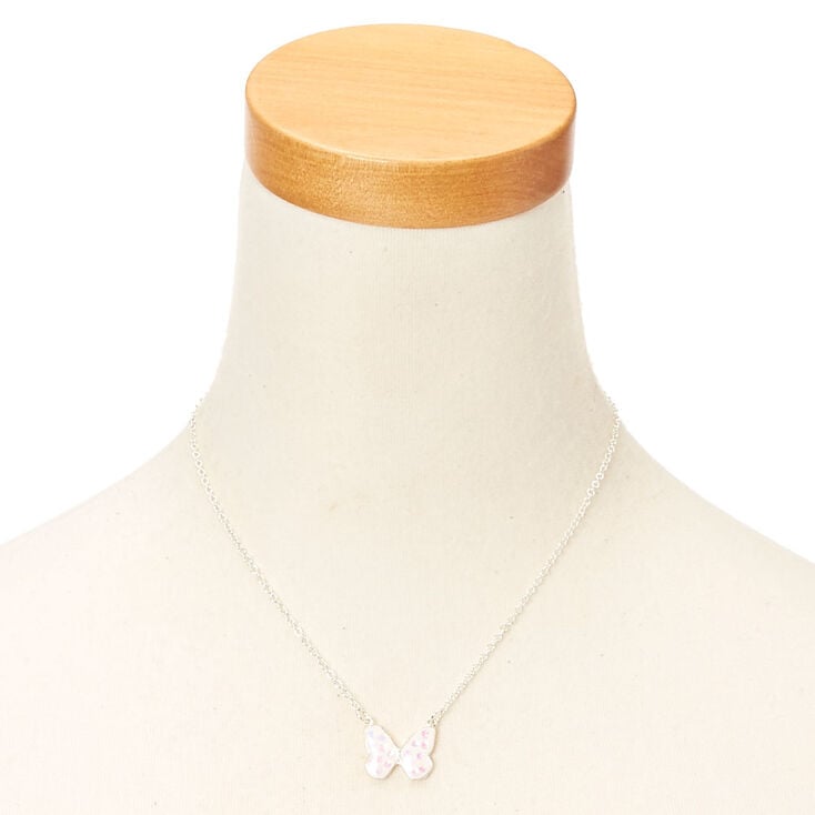 Iridescent Butterfly Pendant Necklace - White,