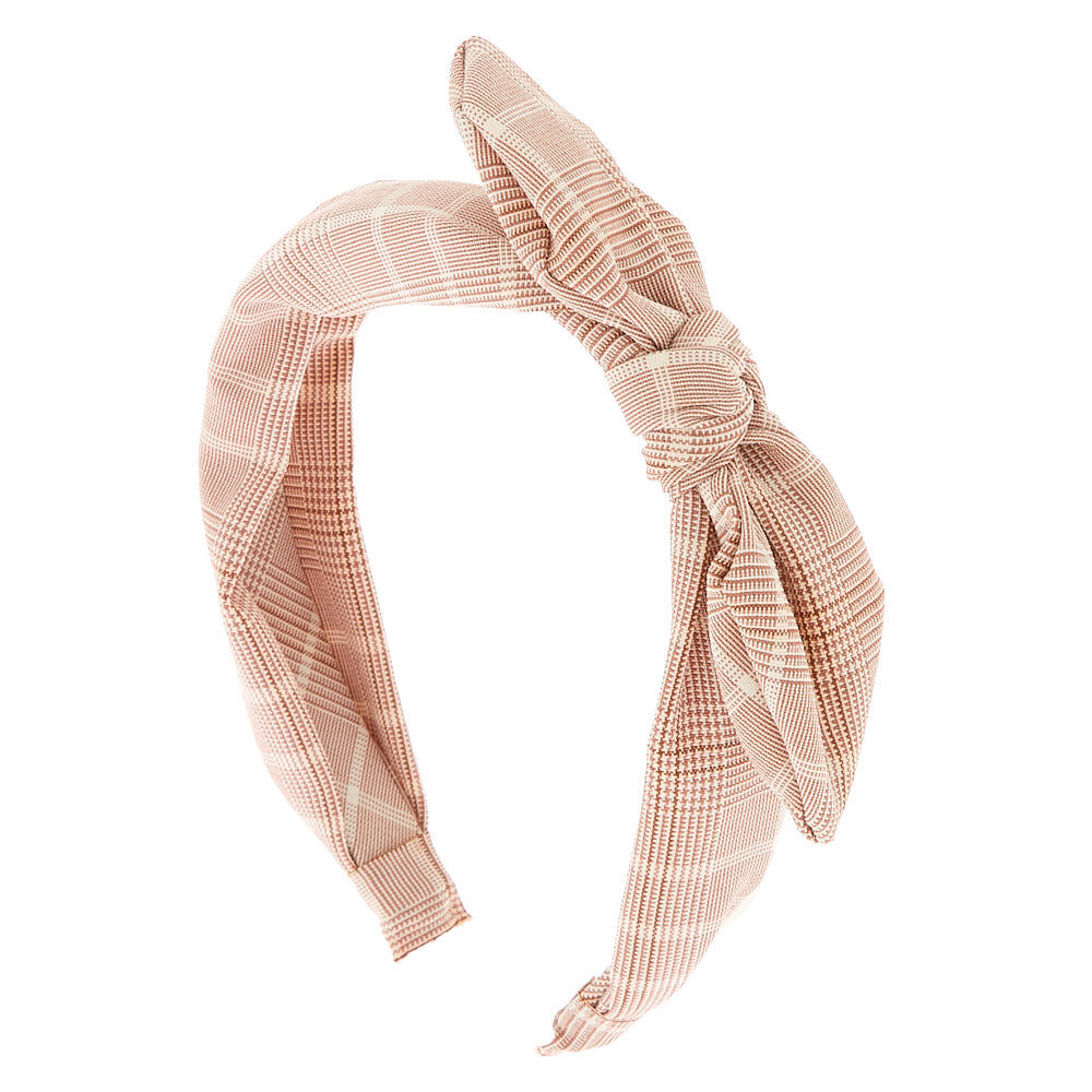 Classic Plaid Knotted Bow Headband - Pink,