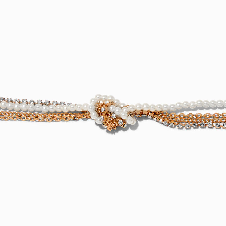Pearl & Rhinestone Gold-tone Knotted Bracelet