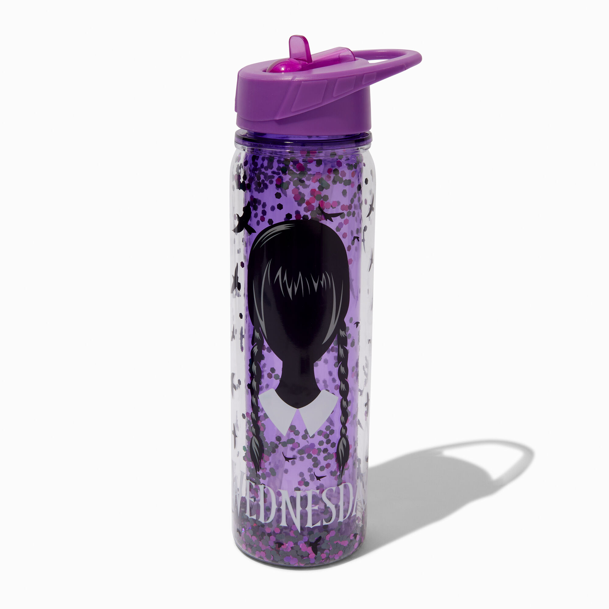 View Claires Wednesday Glitter Shaker Water Bottle information
