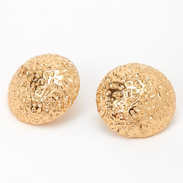 Gold Round Textured Button Stud Earrings,