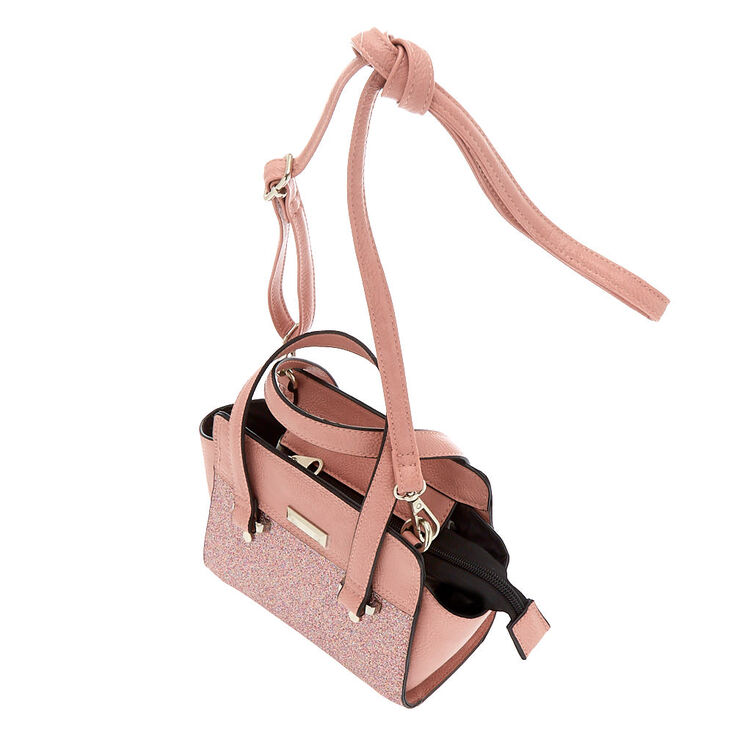 Mini sac &agrave; bandouli&egrave;re style cartable rose &agrave; paillettes,