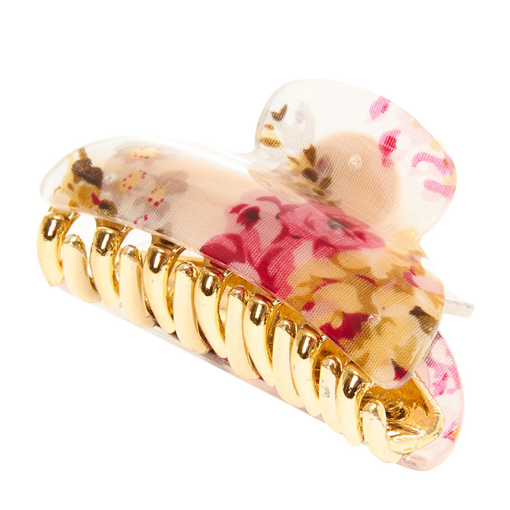 Gold & Pink Floral Hair Claw,