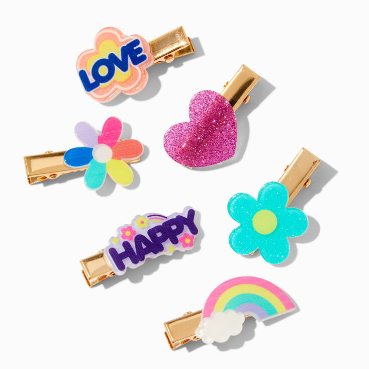 Claire&#39;s Club Rainbow Happy Hair Clips - 6 Pack,