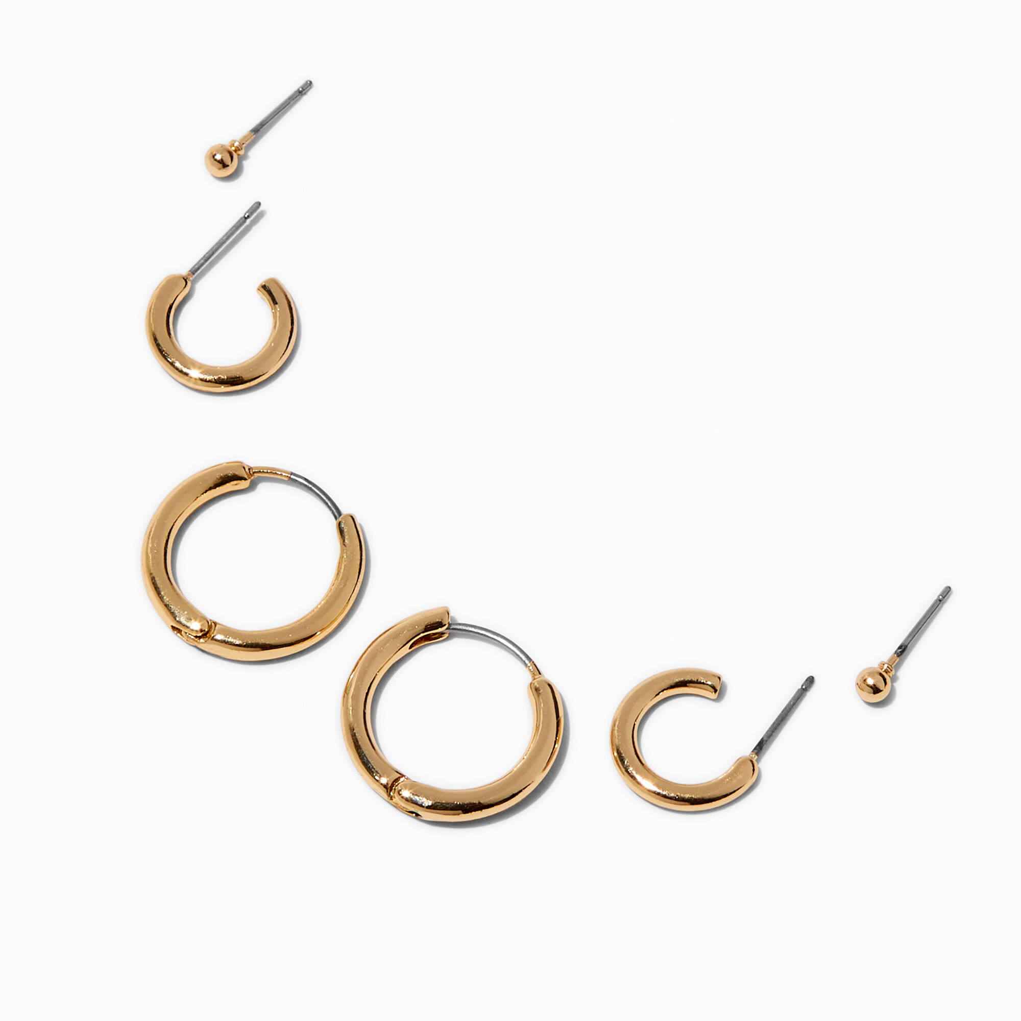 View Claires Tone Thick Clicker Earring Stackables Set 3 Pack Gold information