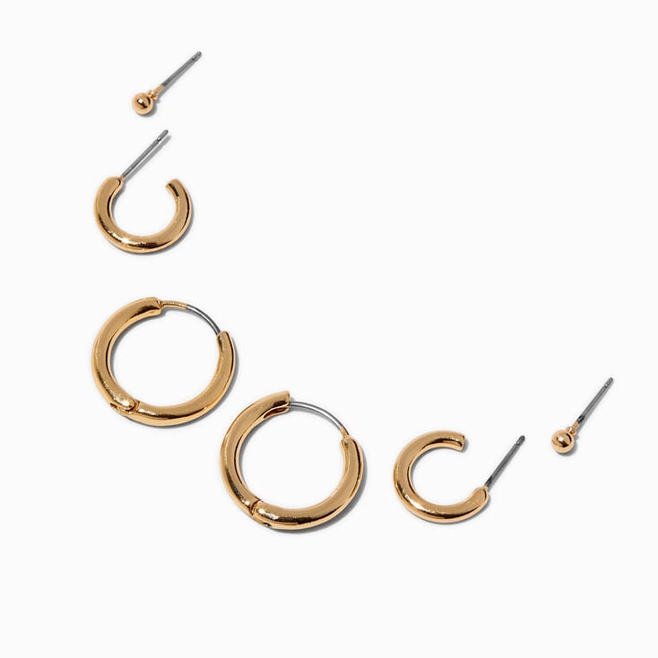Gold-tone Thick Clicker Earring Stackables Set - 3 Pack,