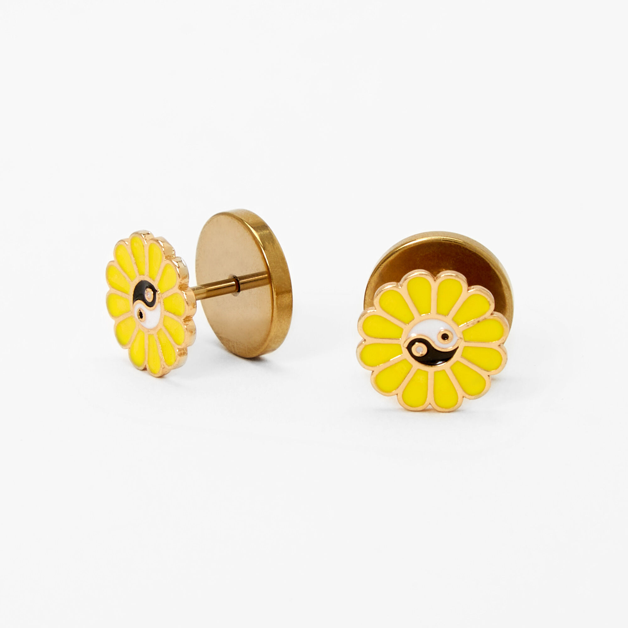 View Claires Yin Yang Daisy Faux Ear Plug Earrings Yellow information