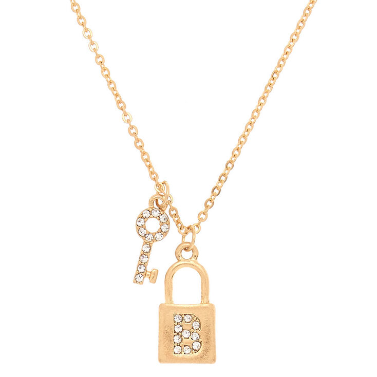 Gold Lock & Key Initial Pendant Necklace - B | Claire's