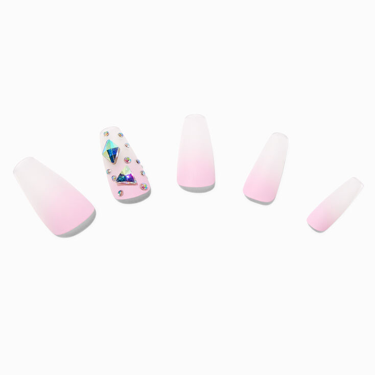 Pink &amp; Clear Ombre Gem Squareletto Vegan Faux Nail Set - 24 Pack,