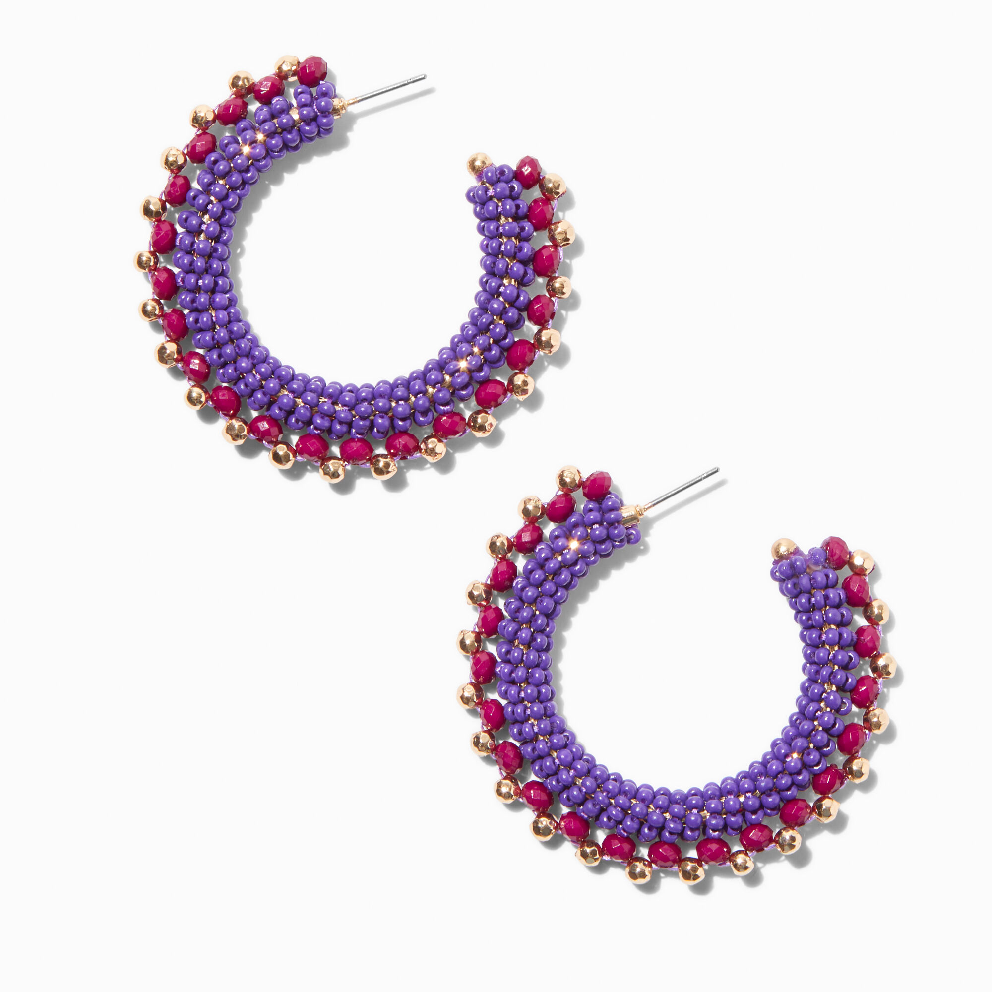 View Claires GoldTone Beaded Hoop Earrings Purple information