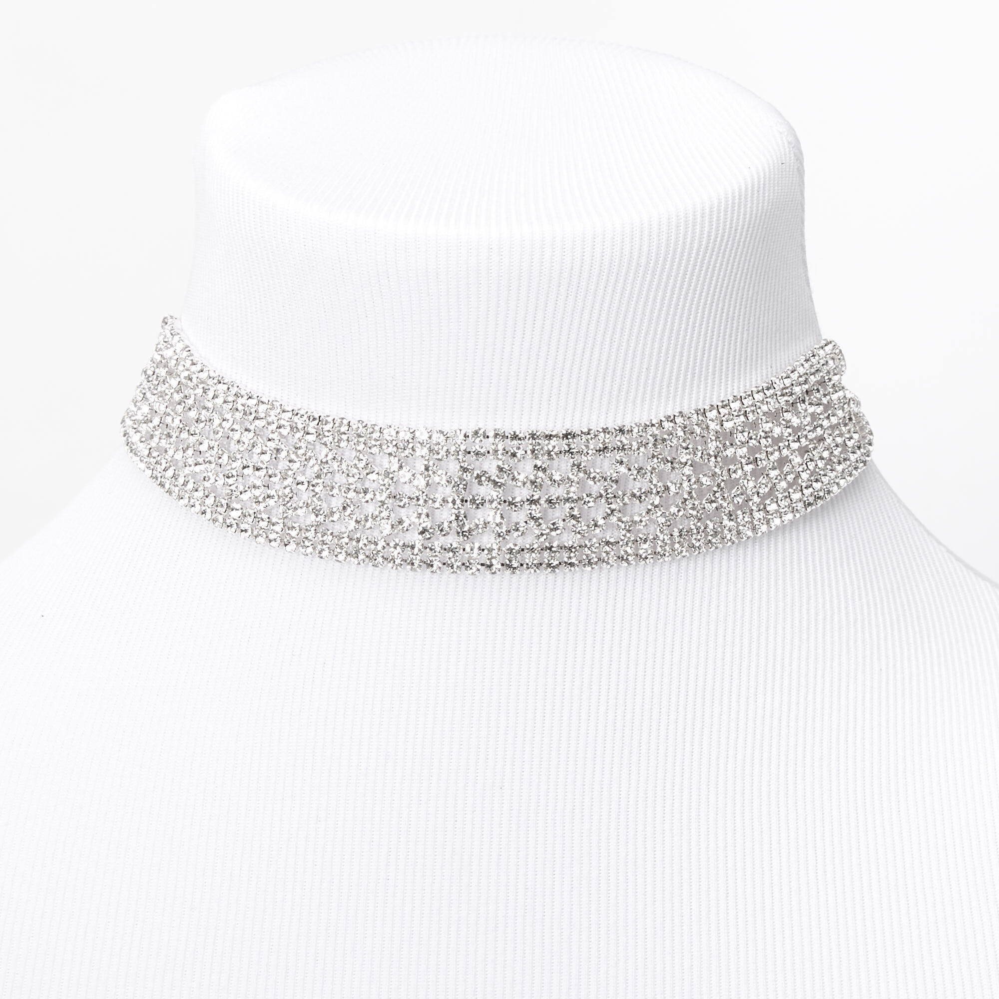 Silver rhinestone choker necklace clearance