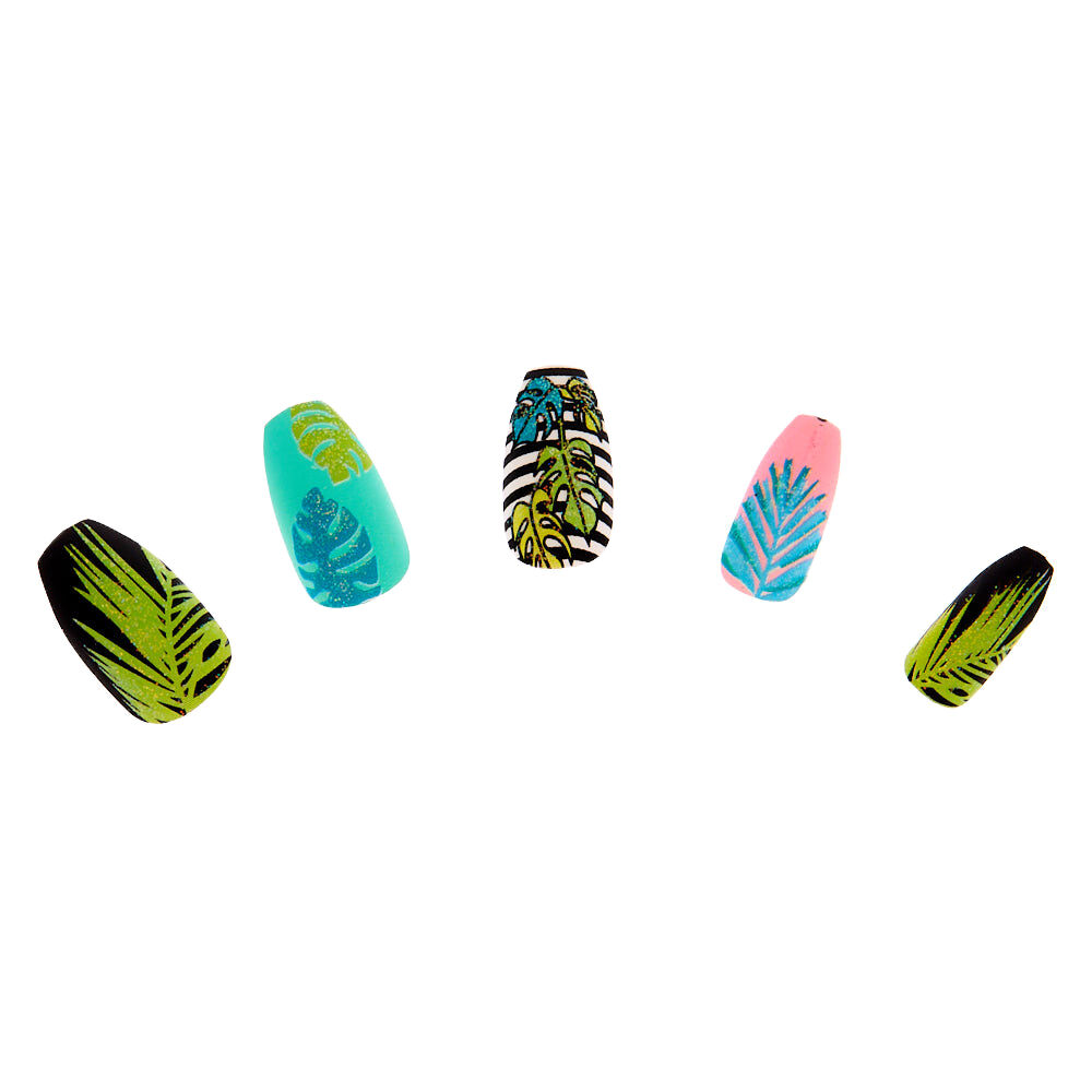 Summer Palm Leaf Coffin Faux Nail Set - 24 Pack,