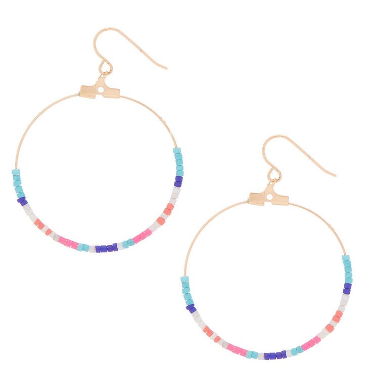 Gold 1 5 Beaded Hoop Drop Earrings Claire S Gold 1 5 Beaded Hoop Drop Earrings