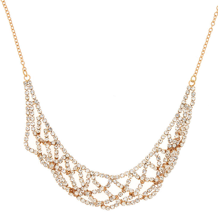 Gold Glass Rhinestone Draped Choker Necklace,