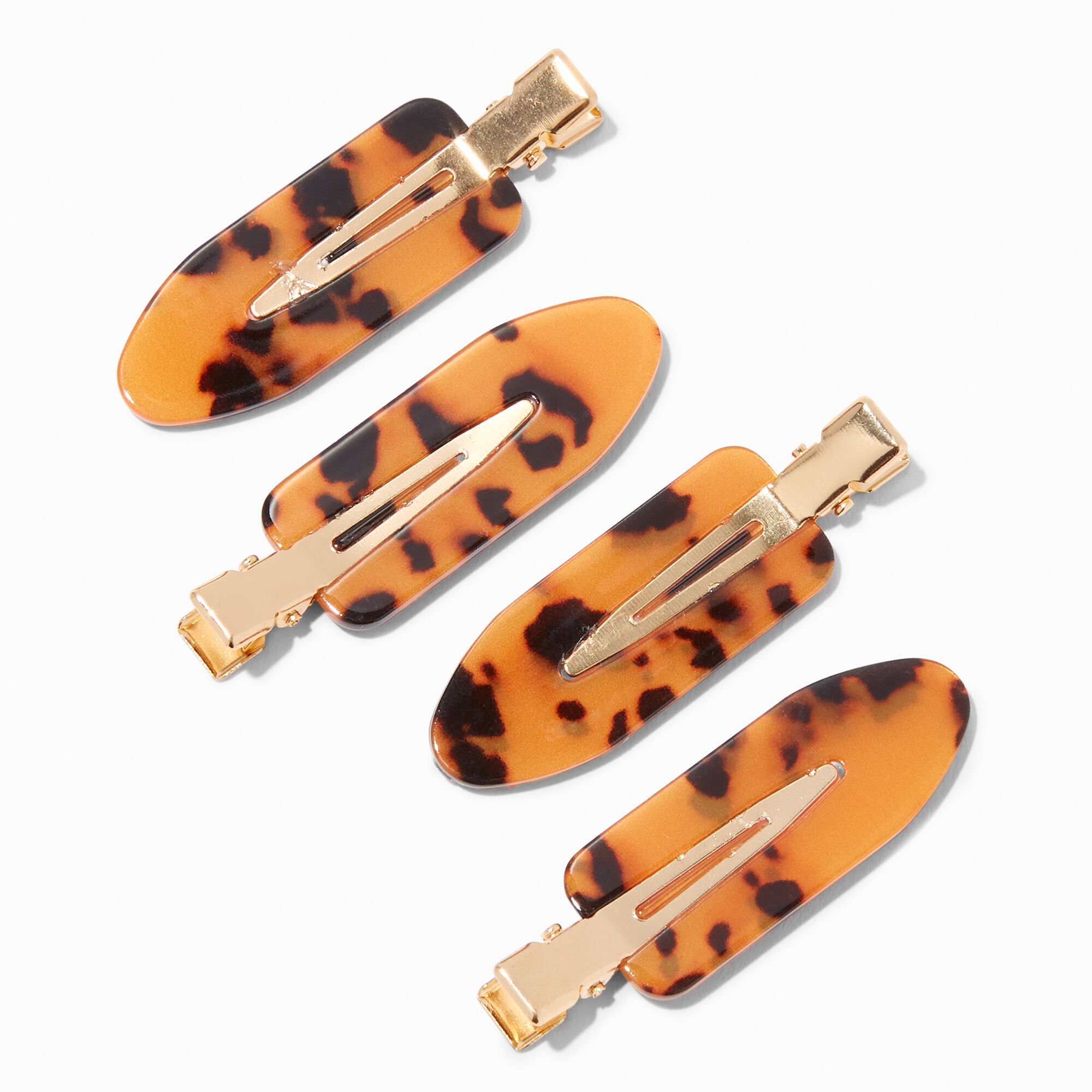 View Claires Tortoiseshell No Crease Hair Styling Clips 4 Pack Brown information