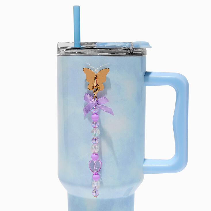 Gold-tone Butterfly &amp; Lilac Bow Sticker Charm,