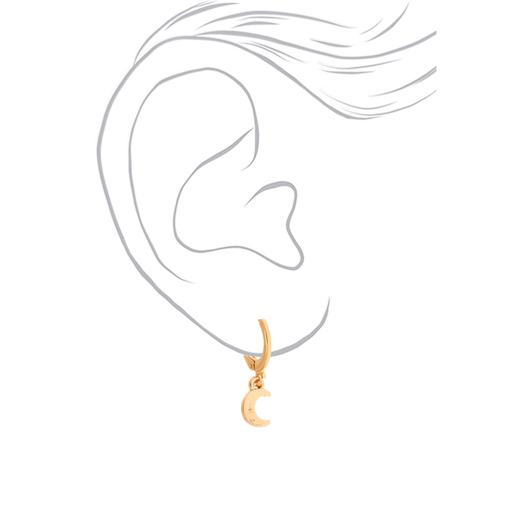 Gold 10MM Moon Huggie Hoop Earrings,