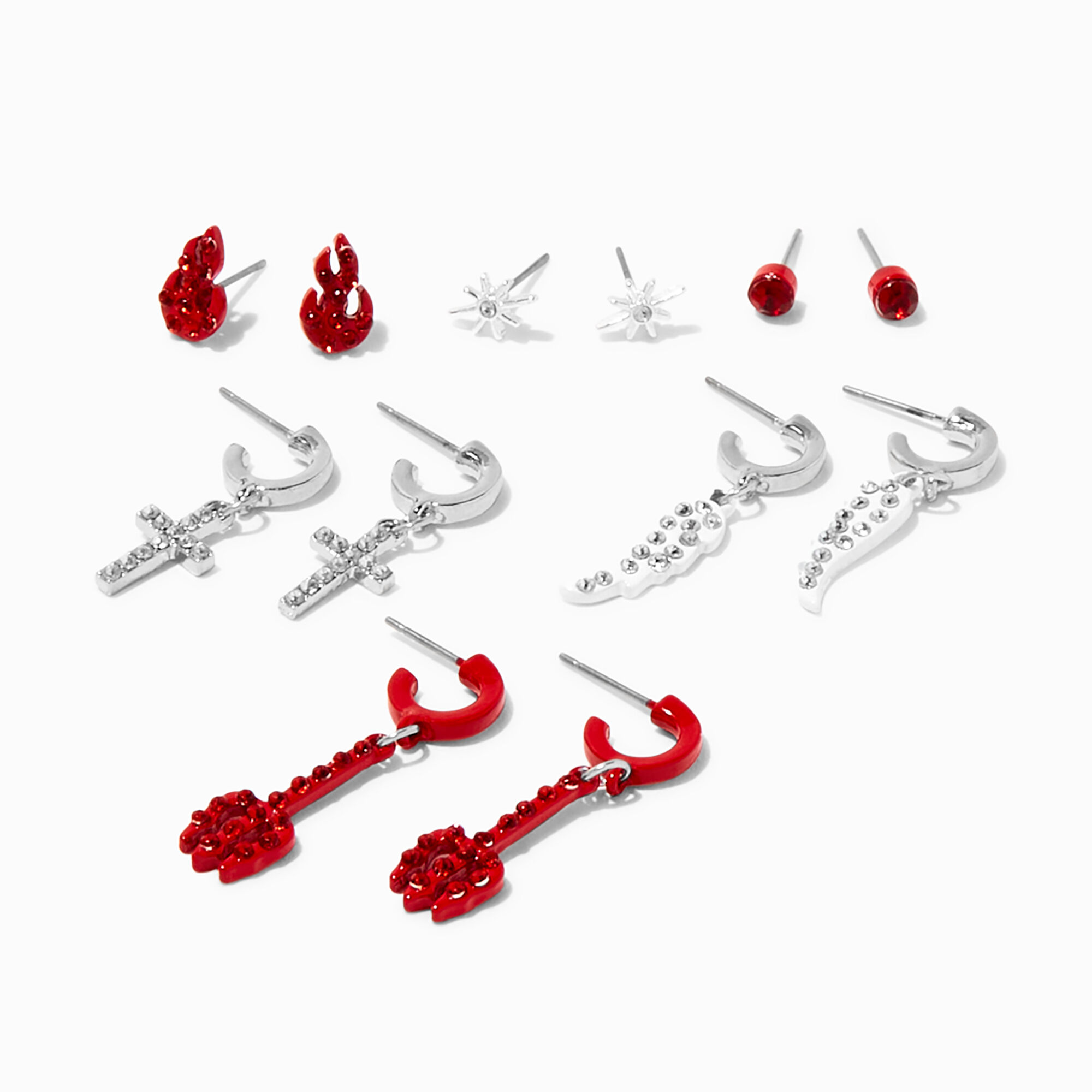 View Claires Angel Devil Mixed Hoop Stud Earrings 6 Pack Red information