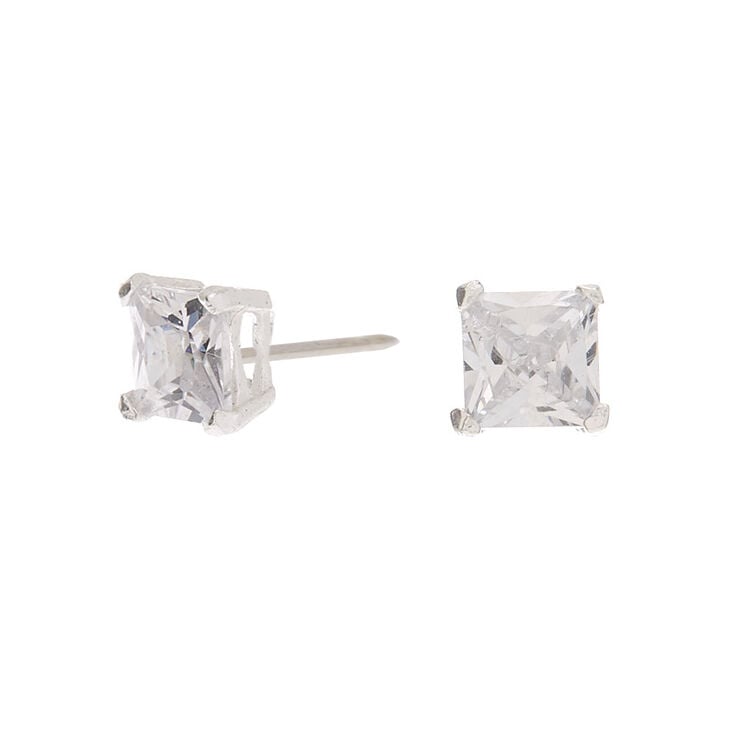 Claire's Clous d’oreille monture panier carrés 5 mm en zircon cubique d’imitation couleur argenté