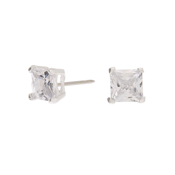 Claire's Clous d’oreille monture panier carrés 5 mm en zircon cubique d’imitation couleur argenté