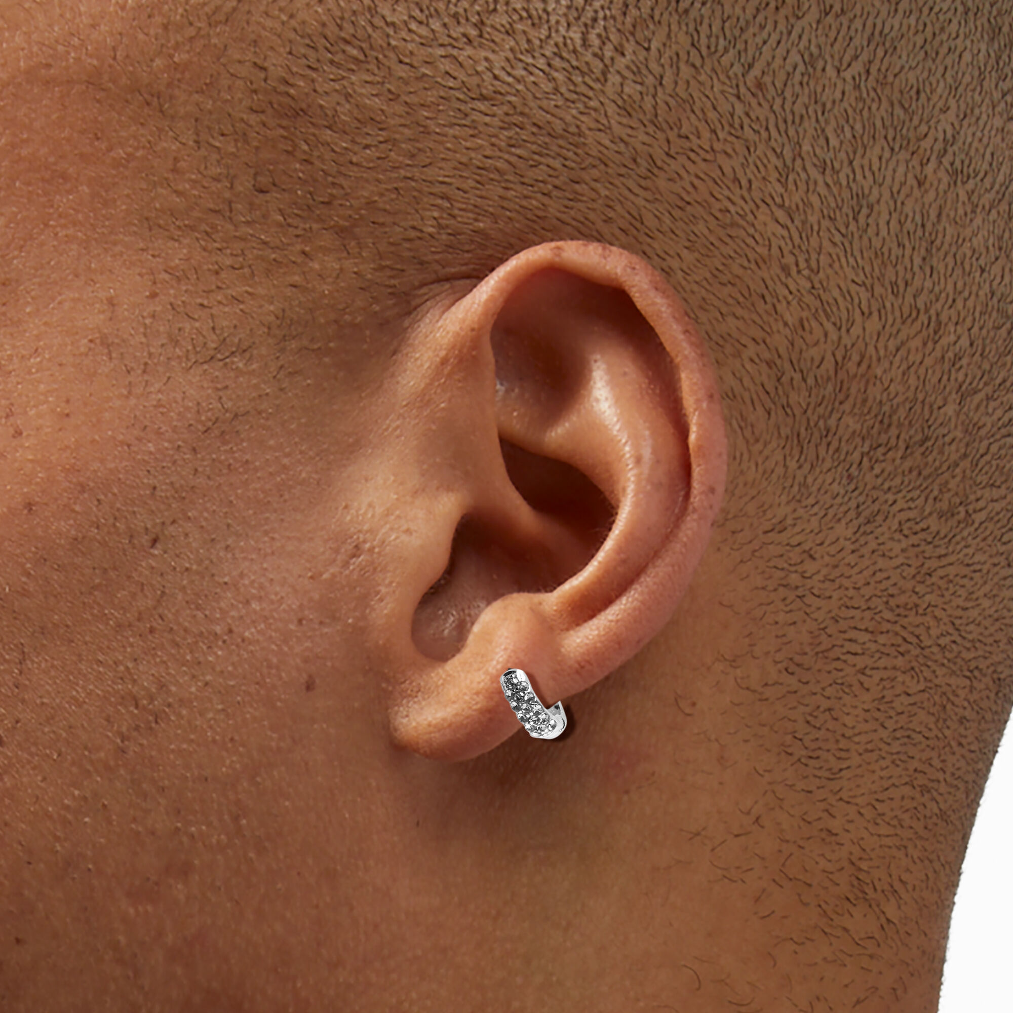 Silver 10MM Crystal Huggie Hoop Earrings,
