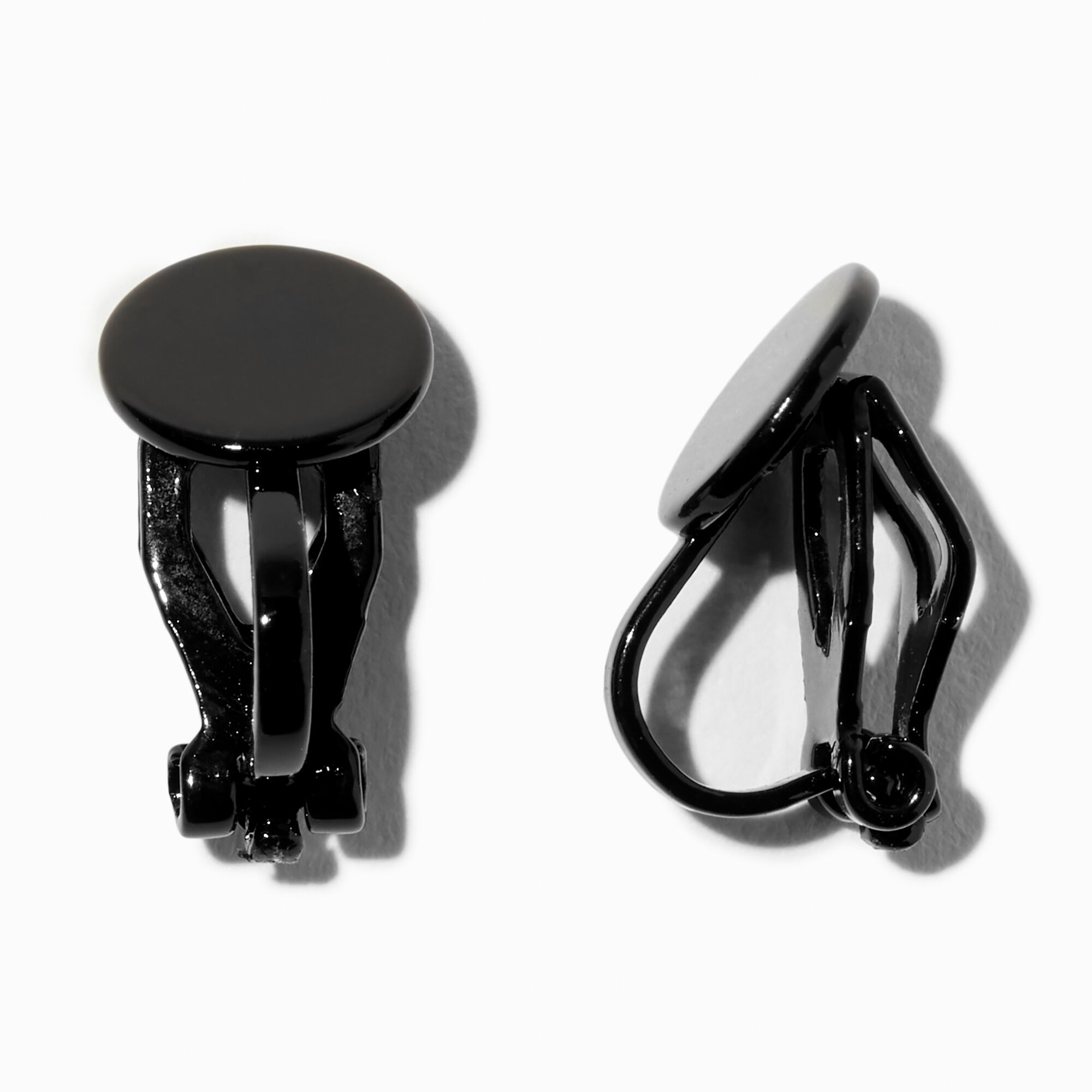 Black Button Clip On Stud Earrings