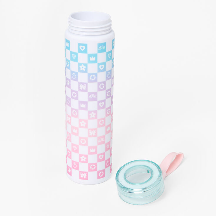 Checkered Pastel Icons Metal Water Bottle