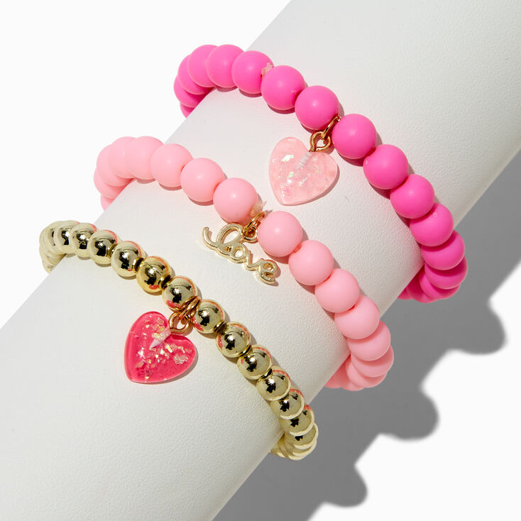 Claire&#39;s Club &quot;Love&quot; &amp; Heart Beaded Stretch Bracelets - 3 Pack,