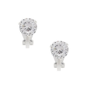 Silver-tone Cubic Zirconia Round 7mm Clip-On Earrings,