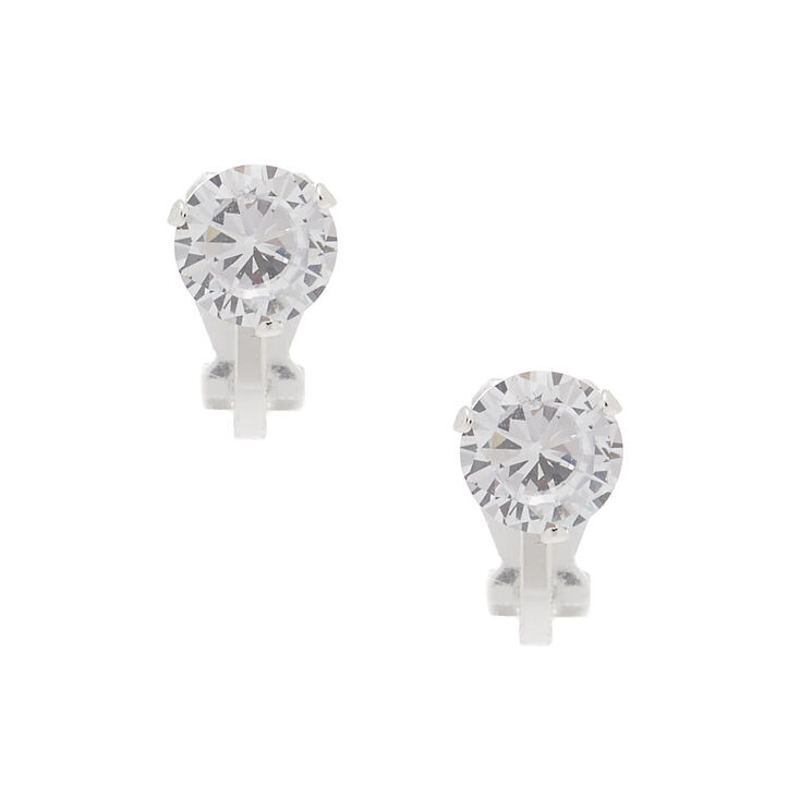 Clous d&rsquo;oreilles &agrave; clip ronds en zircon cubique d&rsquo;imitation couleur argent&eacute;e - 7&nbsp;mm,