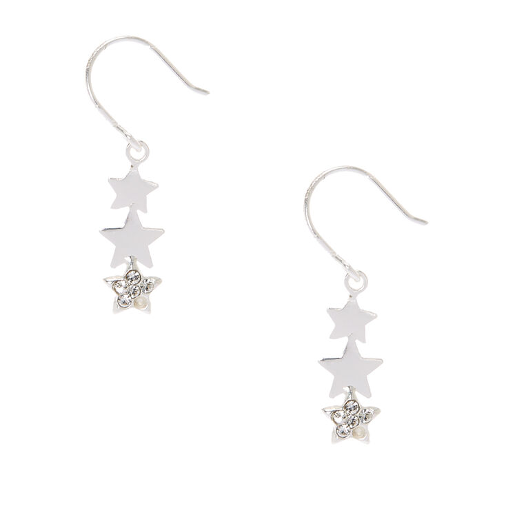 Sterling Silver Star Trio Drop Earrings Claire S Sterling Silver Star Trio Drop Earrings