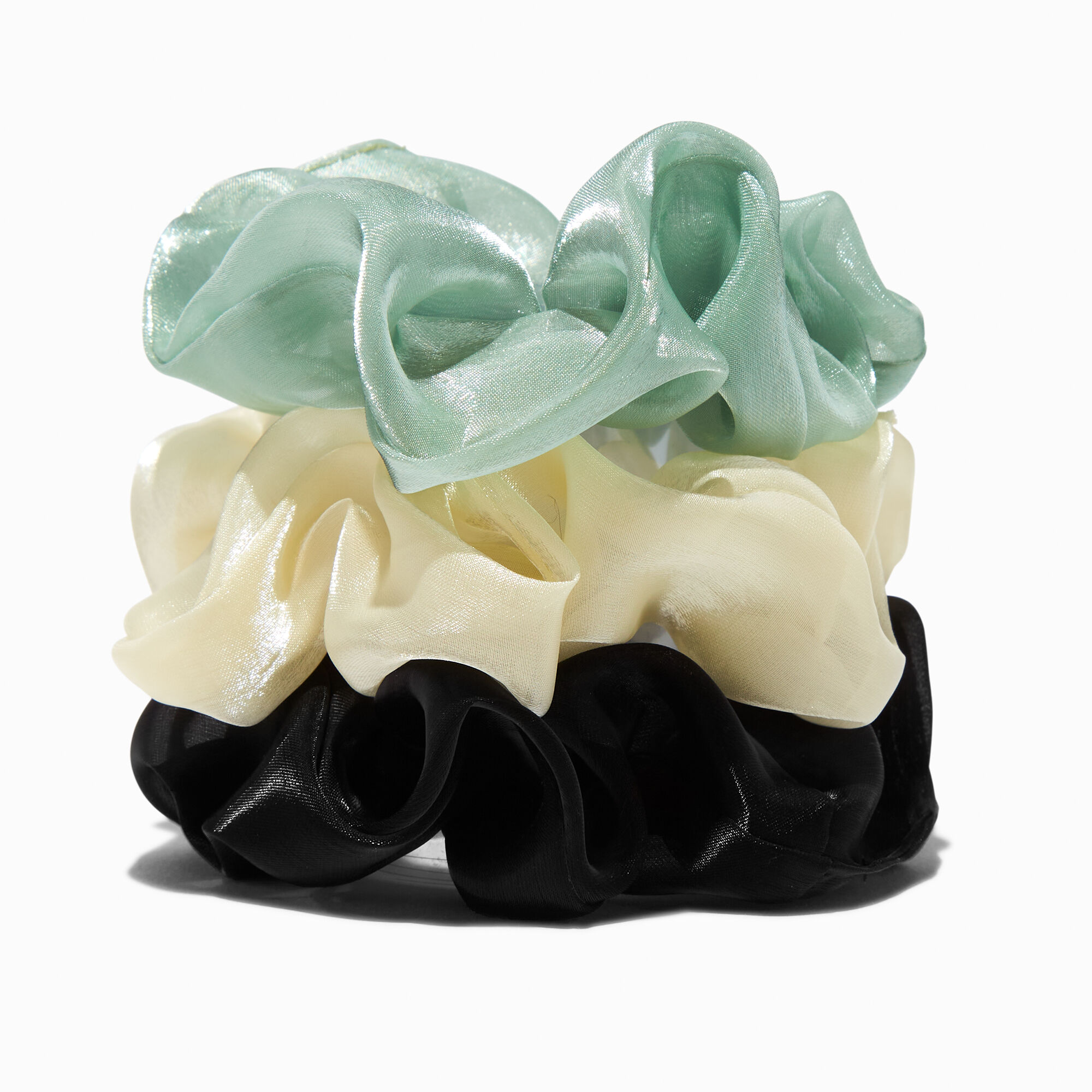 View Claires Light Green Ivory Silky Hair Scrunchies 3 Pack Black information
