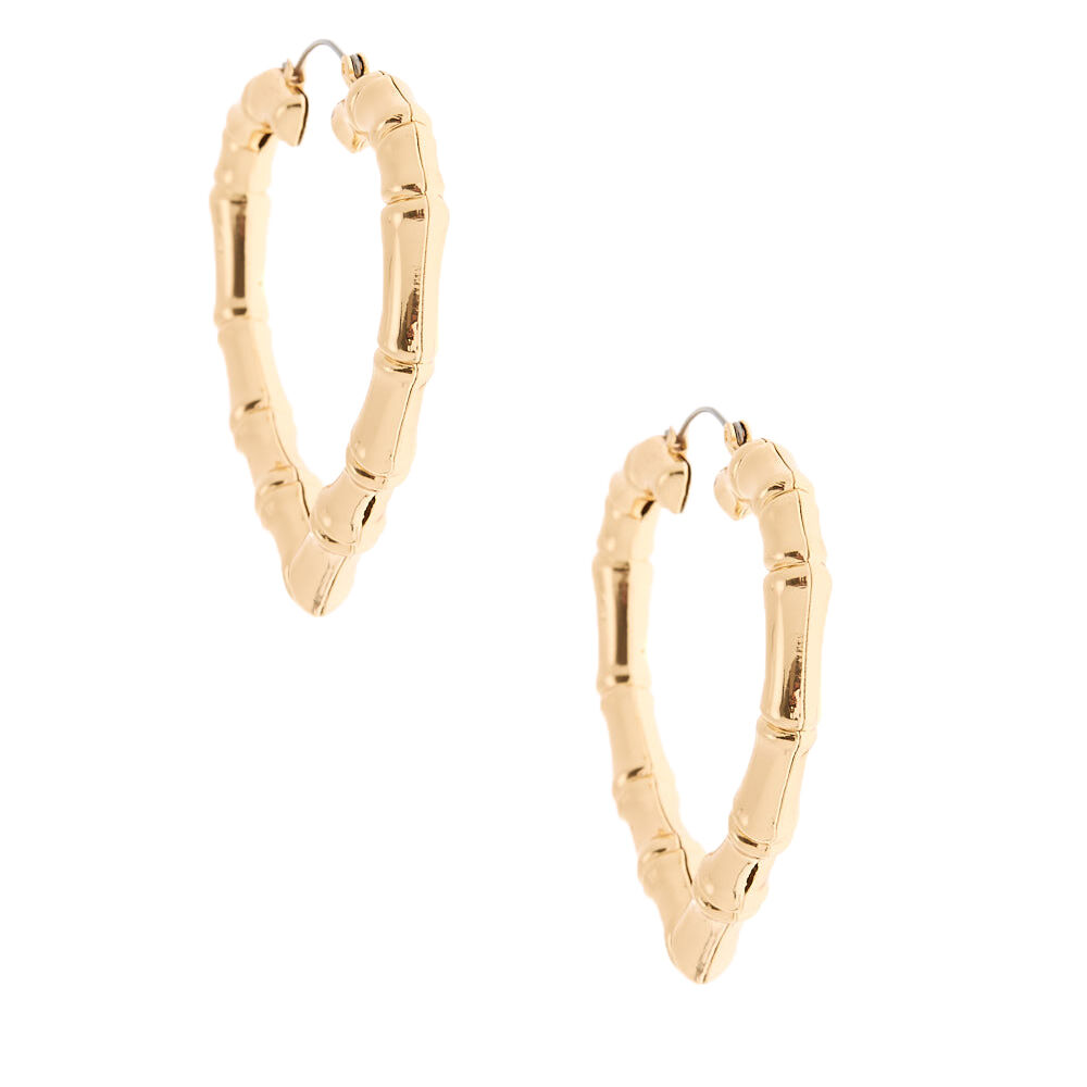 Gold 60MM Heart Bamboo Hoop Earrings,