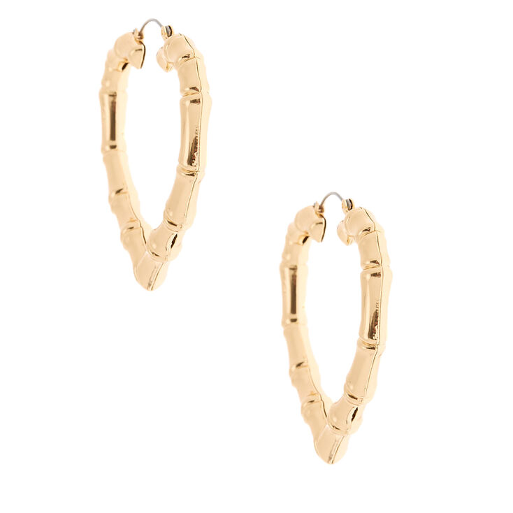 Gold 60MM Heart Bamboo Hoop Earrings,