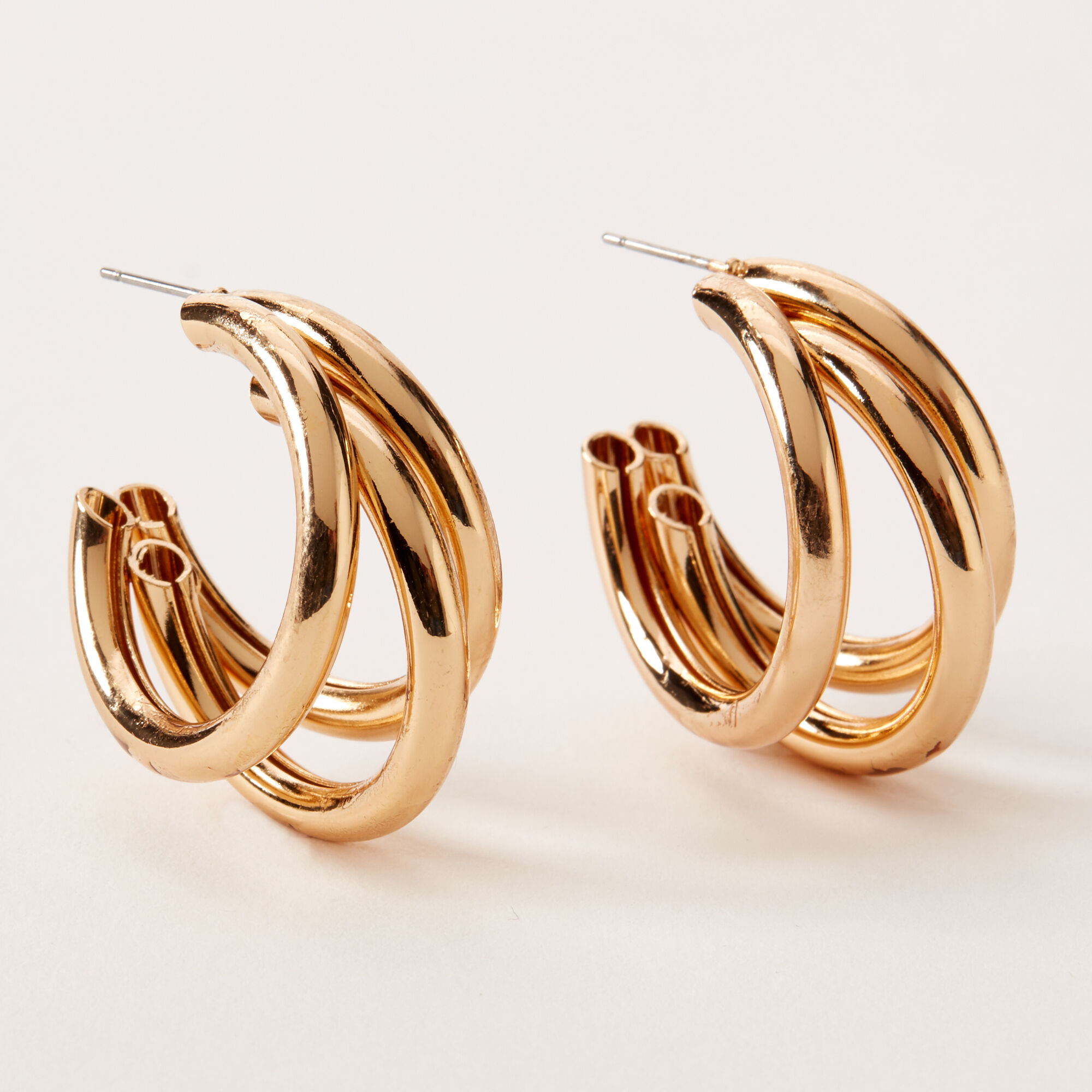 View Claires Tone 30MM Triple Tube Hoop Earrings Gold information