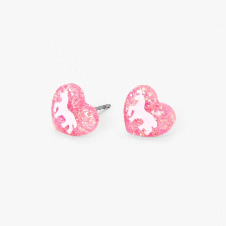Claire's Clous d'oreille cœur rose à paillettes et licorne