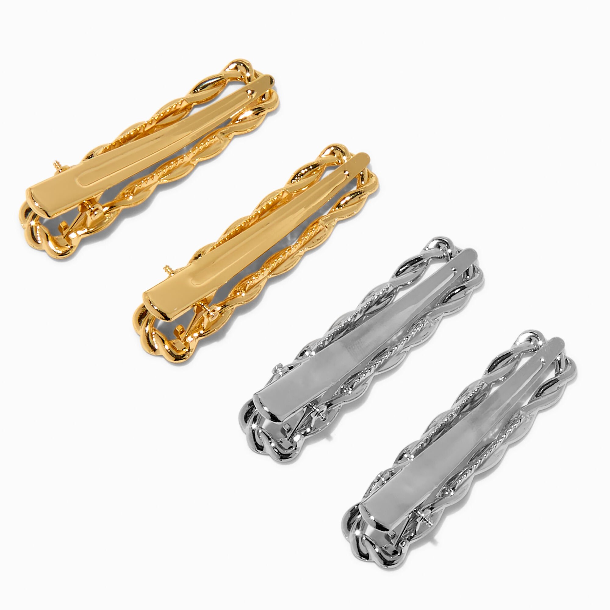 Gold & Silver Twisted Open Hair Clips - 4 Pack,