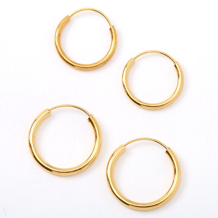 18ct Gold Plated Hoop Earrings - 2 Pack,