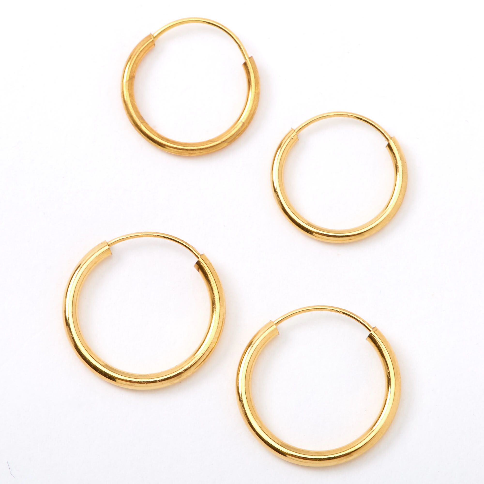 View Claires 18Ct Plated Hoop Earrings 2 Pack Gold information