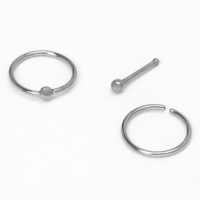 Silver-tone Titanium 20G Classic Stud &amp; Hoop Nose Rings - 3 Pack,