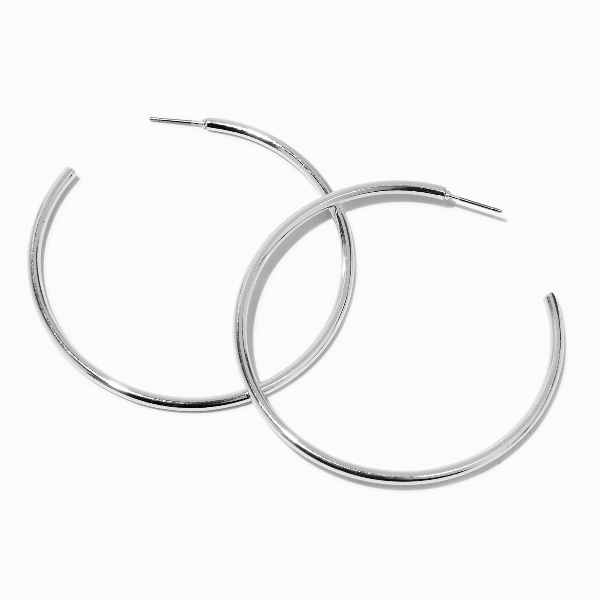 View Claires Tone 60MM Tubular Hoop Earrings Silver information