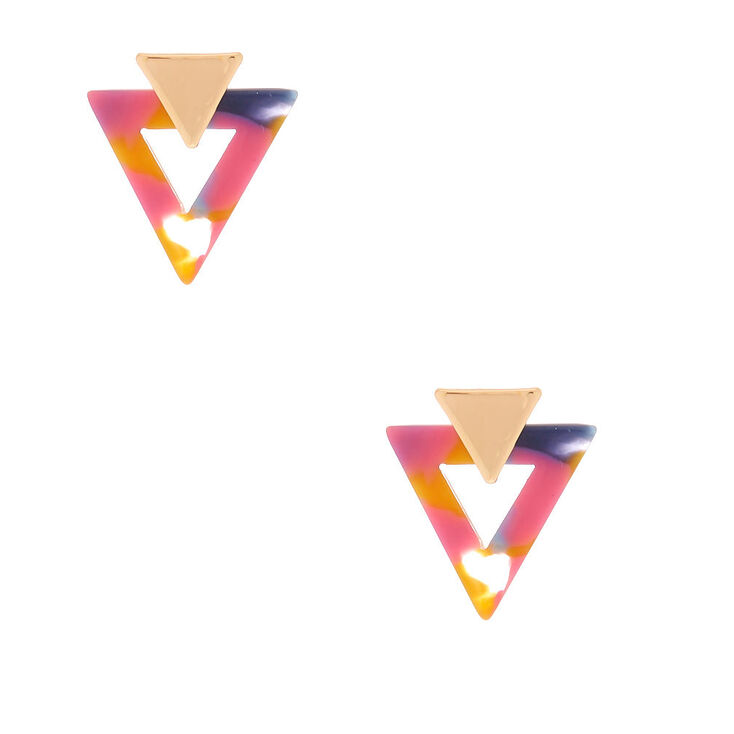 Gold Triangle Rainbow Resin Stud Earrings,