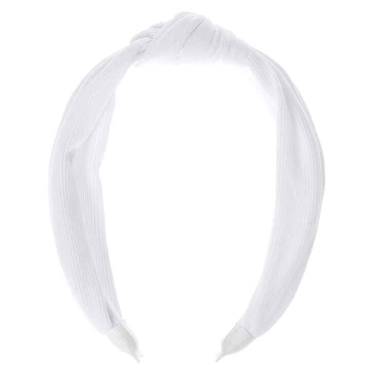 Ribbed Knotted Headband - White,